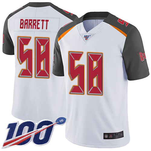 Personalized Buccaneers #58 Shaquil Barrett White Men’s Stitched Football 100th Season Limited Jersey