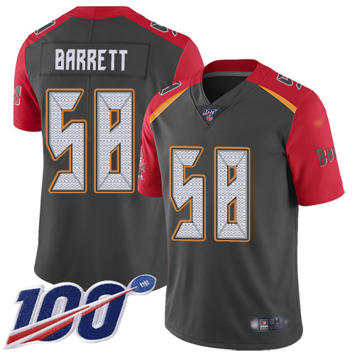Personalized Buccaneers #58 Shaquil Barrett Gray Men’s Stitched Football Limited Inverted Legend 100th Season Jersey