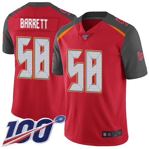Personalized Buccaneers #58 Shaquil Barrett Red Team Color Men’s Stitched Football 100th Season Limited Jersey