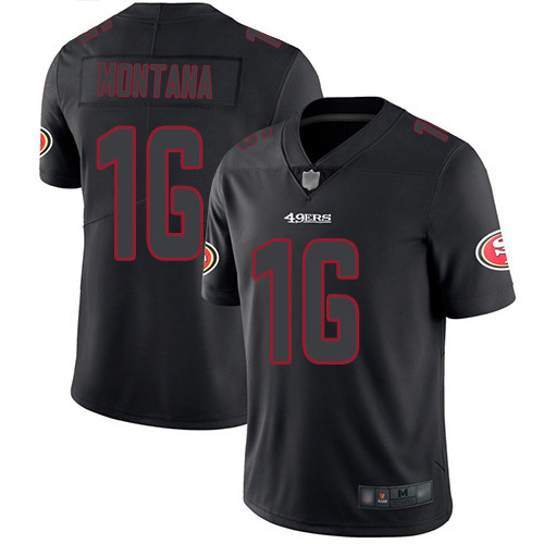 Personalized 49ers #16 Joe Montana Black Men’s Stitched Football Limited Rush Impact Jersey