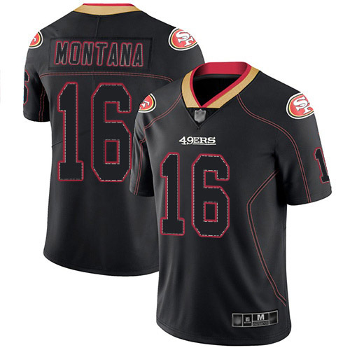 Personalized 49ers #16 Joe Montana Lights Out Black Men’s Stitched Football Limited Rush Jersey
