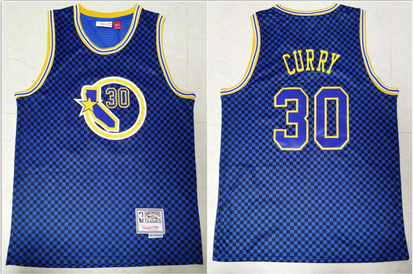 Personalized Warriors 30 Stephen Curry Blue Hardwood Classics Swingman Jersey