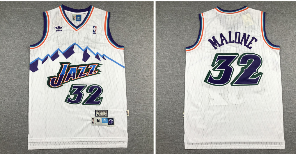 Personalized Jazz 32 Karl Malone White Hardwood Classics Jersey