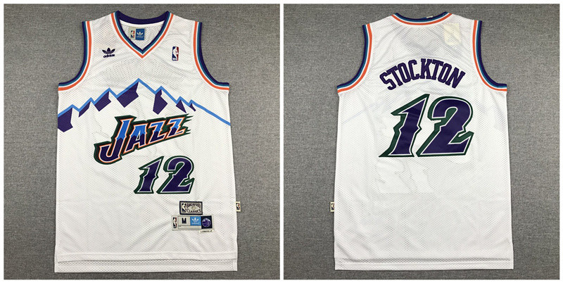 Personalized Jazz 12 John Stockton White Hardwood Classics Jersey