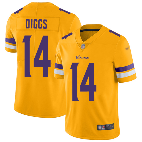 Personalized Vikings #14 Stefon Diggs Gold Youth Stitched Football Limited Inverted Legend Jersey