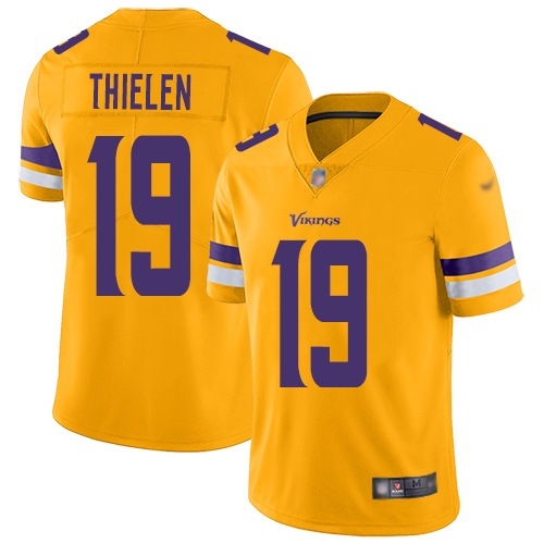 Personalized Vikings #19 Adam Thielen Gold Youth Stitched Football Limited Inverted Legend Jersey