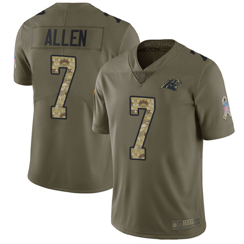 Personalized Panthers #7 Kyle Allen Olive Camo Youth Stitched Football Limited 2017 Salute to Service Jersey