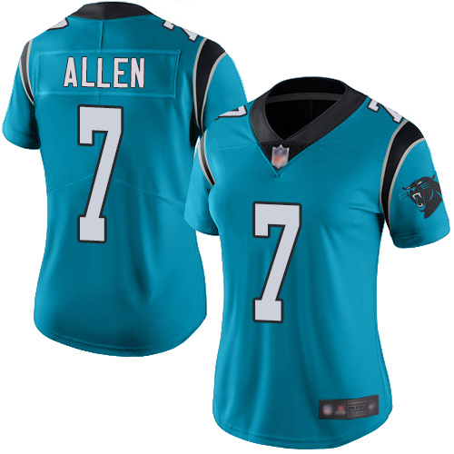 Personalized Panthers #7 Kyle Allen Blue Women’s Stitched Football Limited Rush Jersey