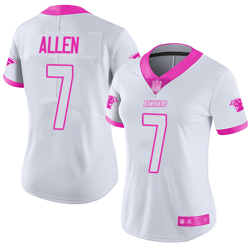 Personalized Panthers #7 Kyle Allen White Pink Women’s Stitched Football Limited Rush Fashion Jersey