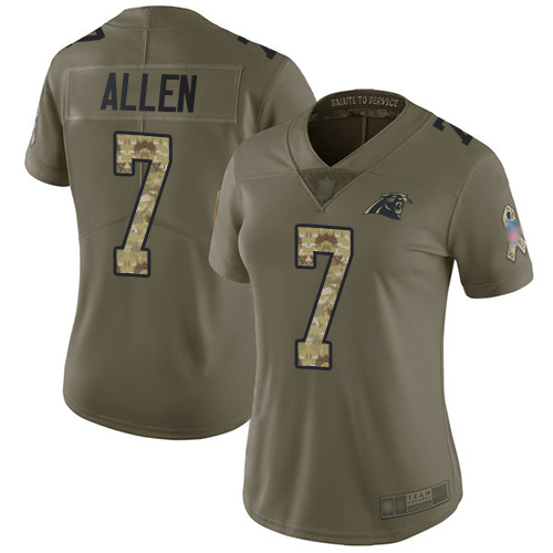 Personalized Panthers #7 Kyle Allen Olive Camo Women’s Stitched Football Limited 2017 Salute to Service Jersey