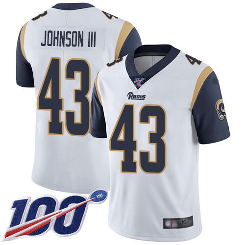 Personalized Rams #43 John Johnson III White Men’s Stitched Football 100th Season Limited Jersey