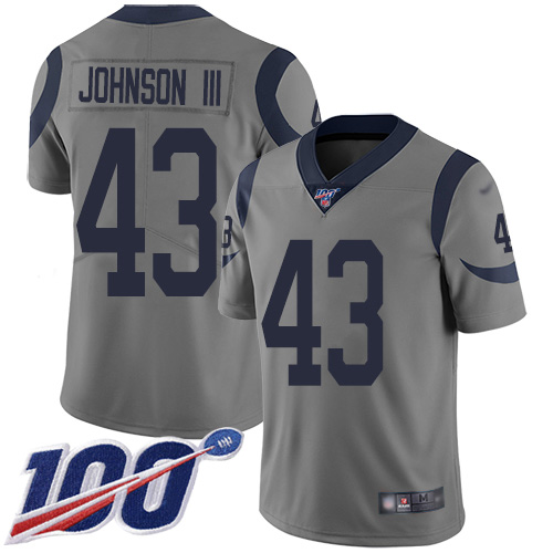 Personalized Rams #43 John Johnson III Gray Men’s Stitched Football Limited Inverted Legend 100th Season Jersey