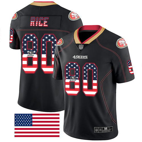 Personalized 49ers #80 Jerry Rice Black Men’s Stitched Football Limited Rush USA Flag Jersey