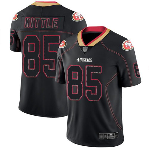 Personalized 49ers #85 George Kittle Lights Out Black Men’s Stitched Football Limited Rush Jersey
