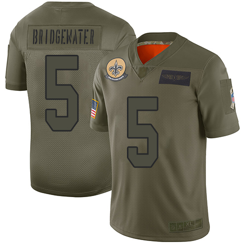 Personalized Saints #5 Teddy Bridgewater Camo Men’s Stitched Football Limited 2019 Salute To Service Jersey