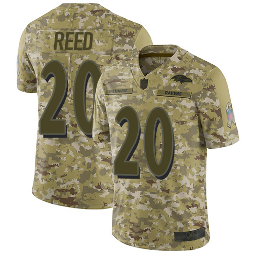 Personalized Ravens #20 Ed Reed Camo Men’s Stitched Football Limited 2018 Salute To Service Jersey