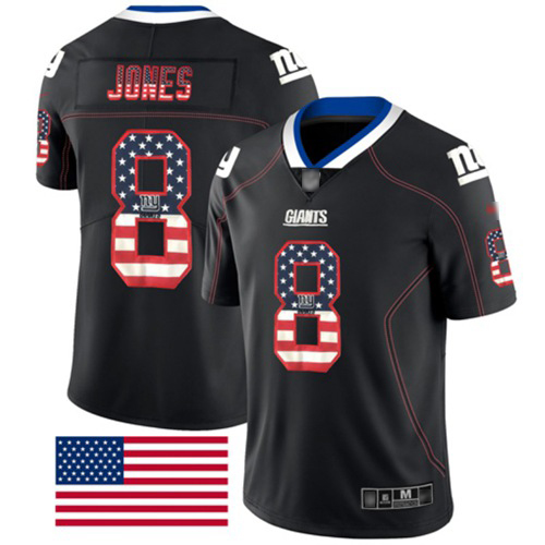 Personalized Giants #8 Daniel Jones Black Men’s Stitched Football Limited Rush USA Flag Jersey