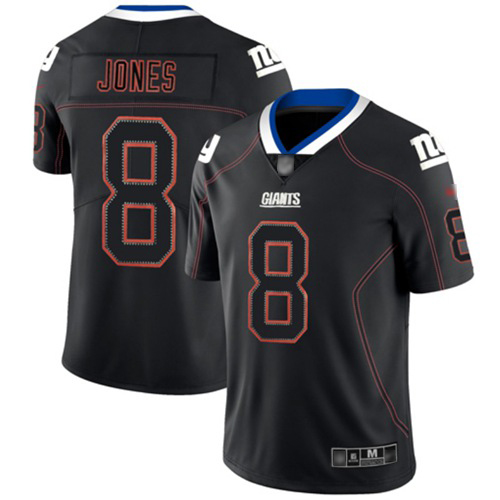 Personalized Giants #8 Daniel Jones Lights Out Black Men’s Stitched Football Limited Rush Jersey