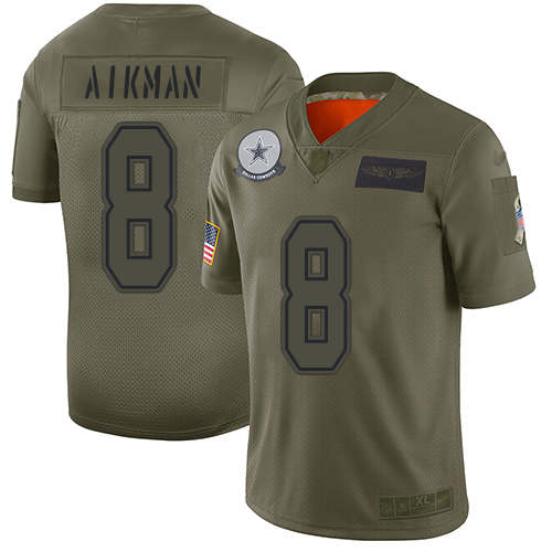 Personalized Cowboys #8 Troy Aikman Camo Men’s Stitched Football Limited 2019 Salute To Service Jersey