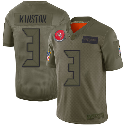 Personalized Buccaneers #3 Jameis Winston Camo Men’s Stitched Football Limited 2019 Salute To Service Jersey