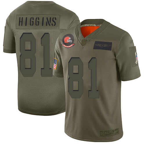 Personalized Browns #81 Rashard Higgins Camo Men’s Stitched Football Limited 2019 Salute To Service Jersey