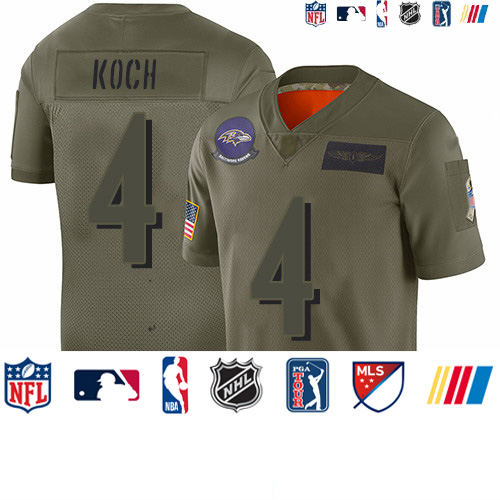 Personalized Ravens #4 Sam Koch Camo Men’s Stitched Football Limited 2019 Salute To Service Jersey