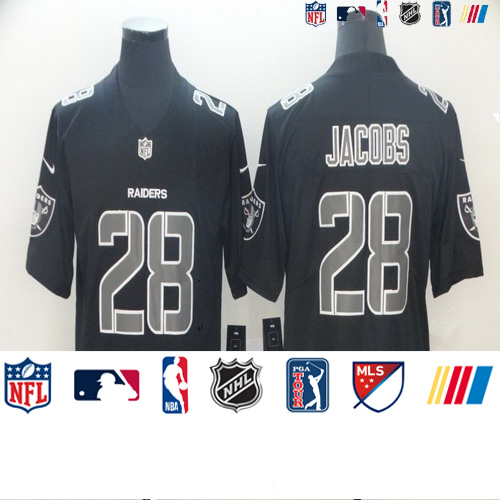 Personalized Raiders 28 Josh Jacobs Black Impact Rush Limited Jersey