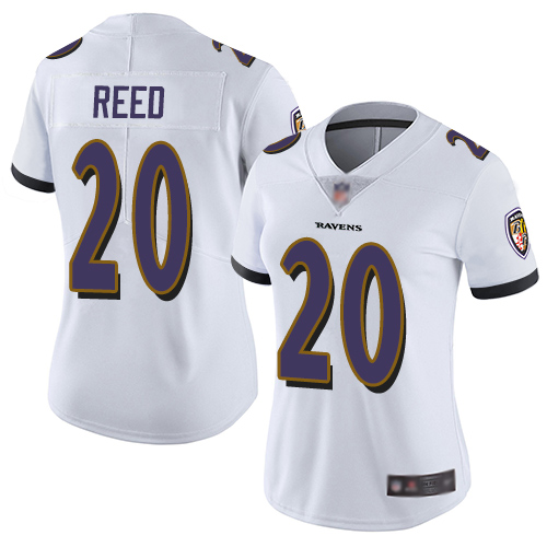 Personalized Ravens #20 Ed Reed White Women’s Stitched Football Untouchable Limited Jersey