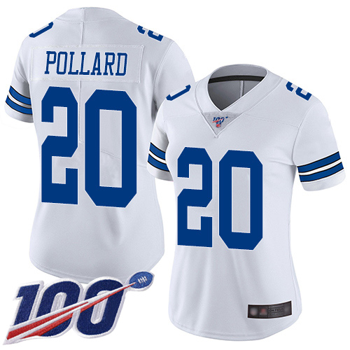 Personalized Cowboys #20 Tony Pollard White Women’s Stitched Football 100th Season Limited Jersey
