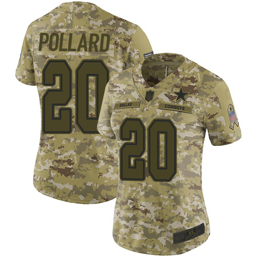 Personalized Cowboys #20 Tony Pollard Camo Women’s Stitched Football Limited 2018 Salute to Service Jersey