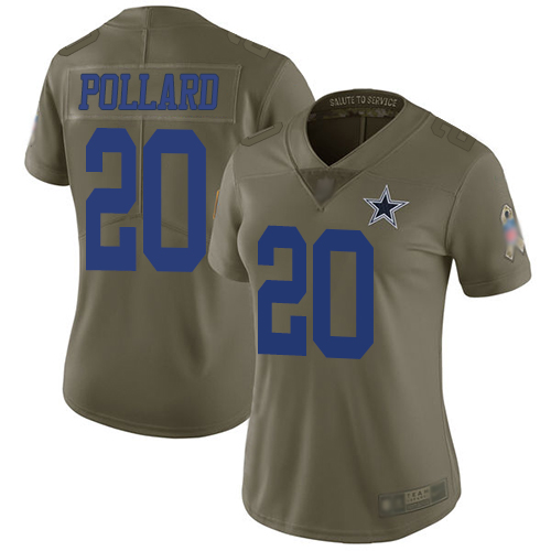 Personalized Cowboys #20 Tony Pollard Olive Women’s Stitched Football Limited 2017 Salute to Service Jersey