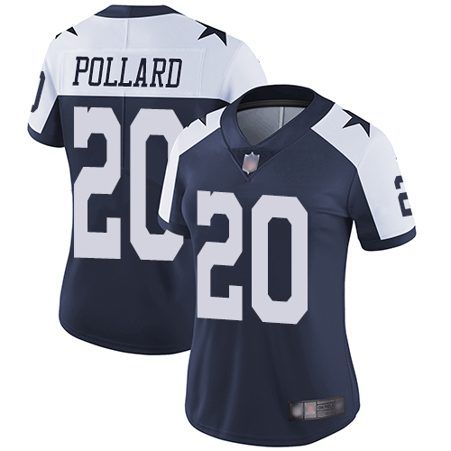 Personalized Cowboys #20 Tony Pollard Navy Blue Thanksgiving Women’s Stitched Football Untouchable Limited Throwback Jersey