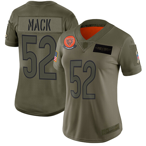 Personalized Bears #52 Khalil Mack Camo Women’s Stitched Football Limited 2019 Salute to Service Jersey