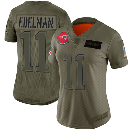 Personalized Patriots #11 Julian Edelman Camo Women’s Stitched Football Limited 2019 Salute to Service Jersey