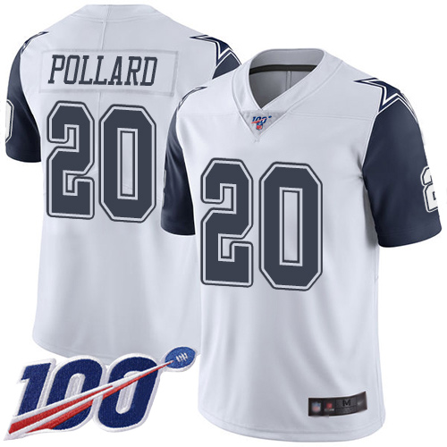 Personalized Cowboys #20 Tony Pollard White Men’s Stitched Football Limited Rush 100th Season Jersey