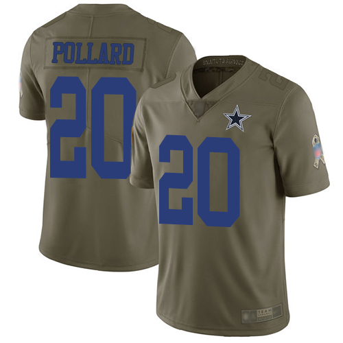 Personalized Cowboys #20 Tony Pollard Olive Men’s Stitched Football Limited 2017 Salute To Service Jersey