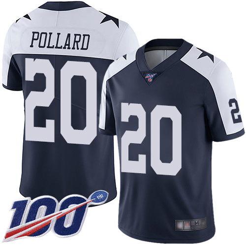Personalized Cowboys #20 Tony Pollard Navy Blue Thanksgiving Men’s Stitched Football 100th Season Throwback Limited Jersey