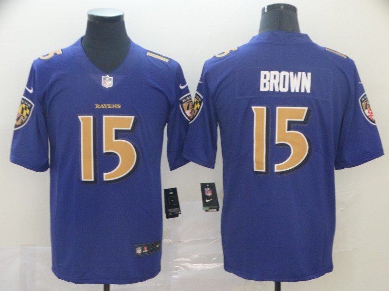 Personalized Ravens 15 Marquise Brown Purple Color Rush Limited Jersey