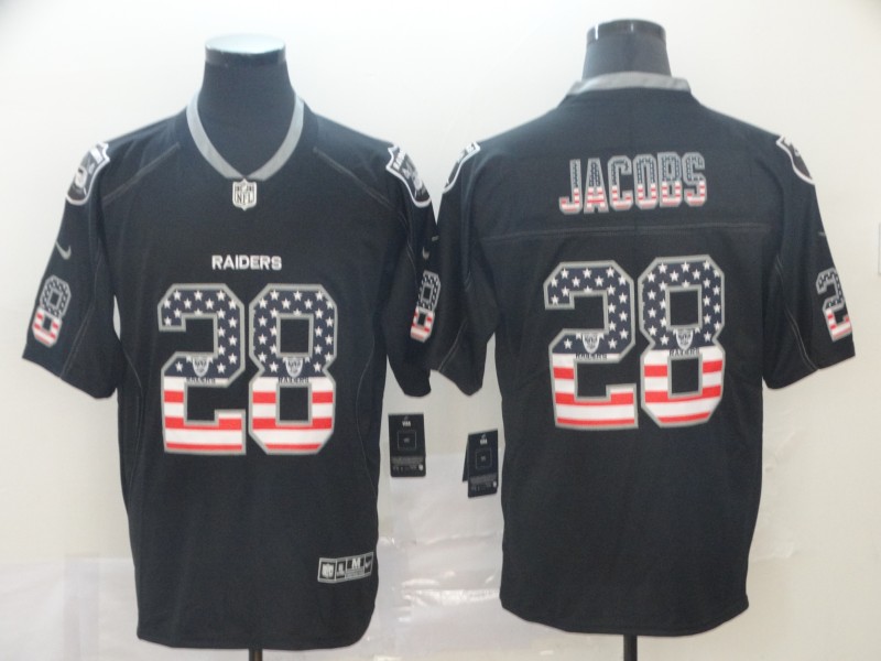 Personalized Raiders 28 Josh Jacobs Black USA Flash Fashion Limited Jersey
