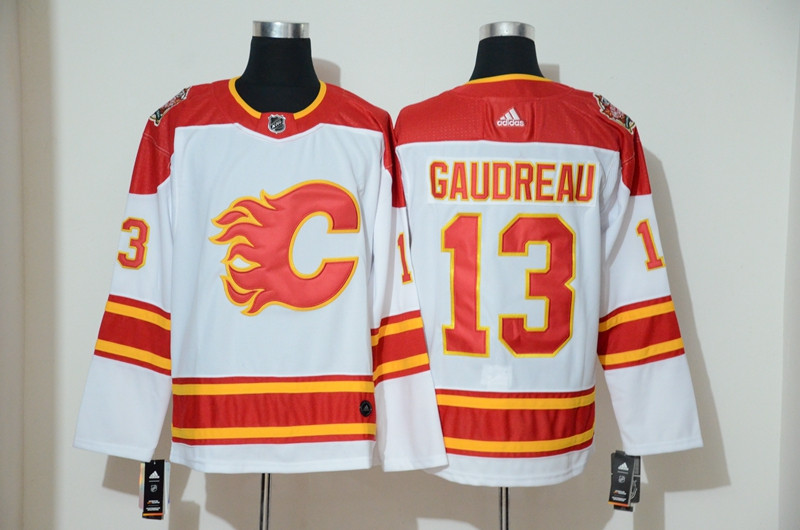 Personalized Flames 13 Johnny Gaudreau White 2019 Heritage Classic Breakaway Jersey