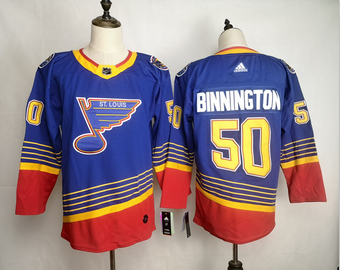 Personalized Blues 50 Jordan Binnington Blue Jersey