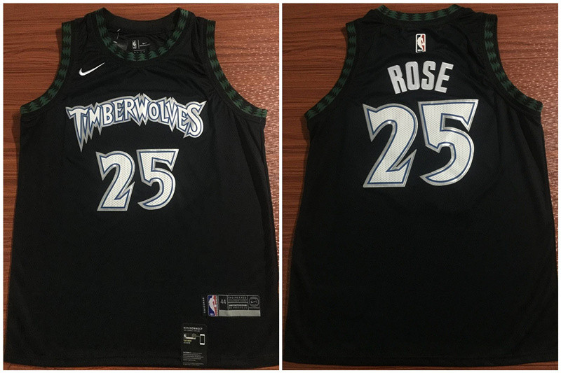 Personalized Timberwolves 25 Derrick Rose Black Swingman Jersey