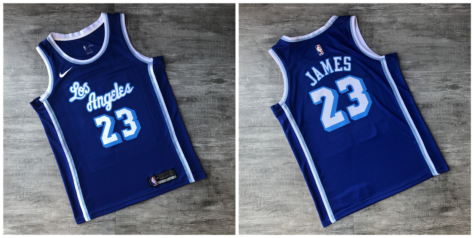 Personalized Lakers 23 Lebron James Blue Printed Swingman Jersey