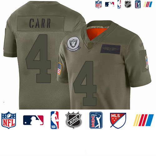 Personalized Raiders #4 Derek Carr Camo Youth Stitched Football Limited 2019 Salute to Service Jersey