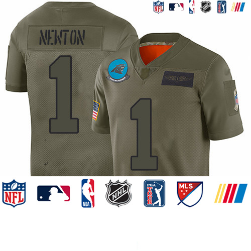 Personalized Panthers #1 Cam Newton Camo Youth Stitched Football Limited 2019 Salute to Service Jersey