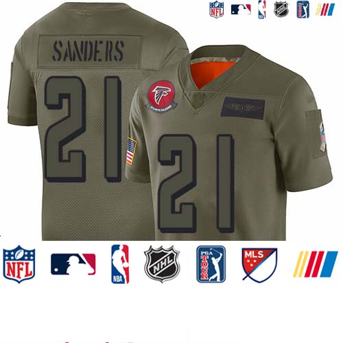 Personalized Falcons #21 Deion Sanders Camo Youth Stitched Football Limited 2019 Salute to Service Jersey