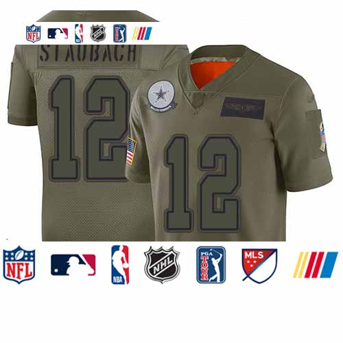Personalized Cowboys #12 Roger Staubach Camo Youth Stitched Football Limited 2019 Salute to Service Jersey