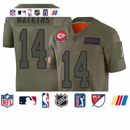 Personalized Chiefs #14 Sammy Watkins Camo Youth Stitched Football Limited 2019 Salute to Service Jersey