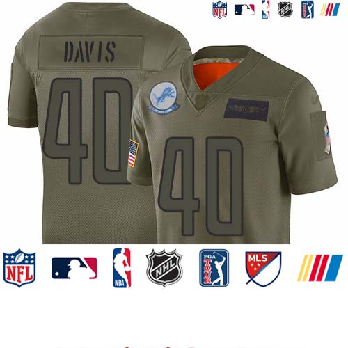 Personalized Lions #40 Jarrad Davis Camo Men’s Stitched Football Limited 2019 Salute To Service Jersey