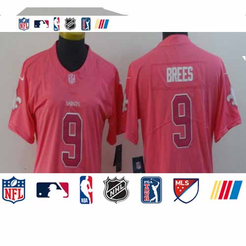 Personalized Women Saints 9 Drew Brees Pink Women Rush Fashion Limited Jersey